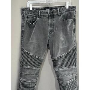 PACSUN Moto Jeans Men’s 34x32 Stacked Skinny Gray Active Stretch Ribbed Thighs